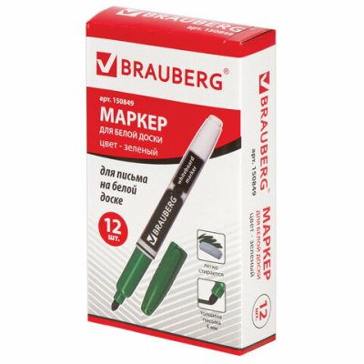 Маркер для доски, Зеленый с клипом, 4 мм, BRAUBERG - 46 руб. в alfabook