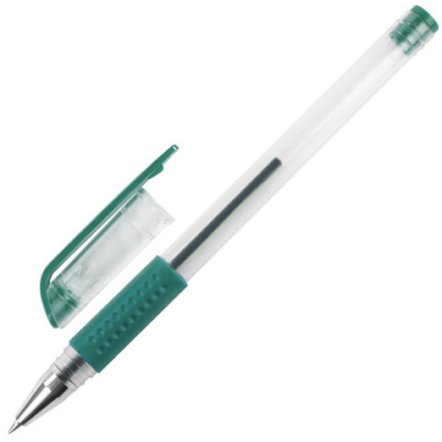 Ручка гелевая, Зеленая, резиновый держатель, корпус прозрачный, STAFF - 18 руб. в alfabook