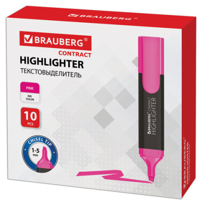 Текстмаркер "Contract" розовый, скошенный наконечник 1-5 мм, BRAUBERG - 61 руб. в alfabook
