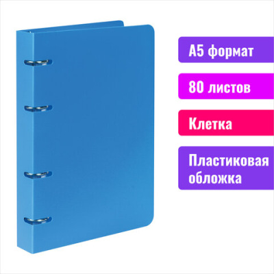 Тетрадь на кольцах, А5, 80 л., голубой, BRAUBERG - 212 руб. в alfabook